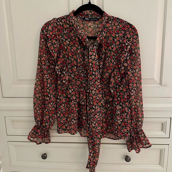 Zara Tops - Zara Women's Floral Blouse - Black and Pink
